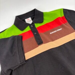 VTG Burger King Employee M Color Block Black Striped Short Sleeve Polo Shirt